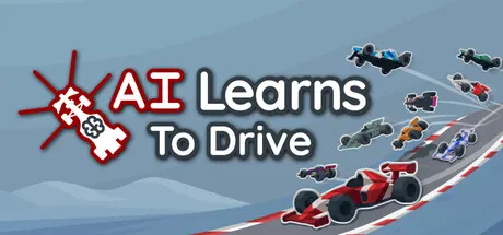 AI Learns To Drive logo beside miniature racing cars on a curved road