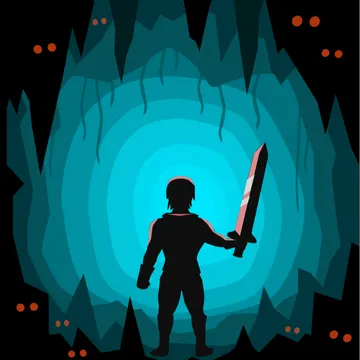 Official app icon for All Who Wander - Roguelike RPG, showing a silhouetted explorer at a blue cavern entrance.