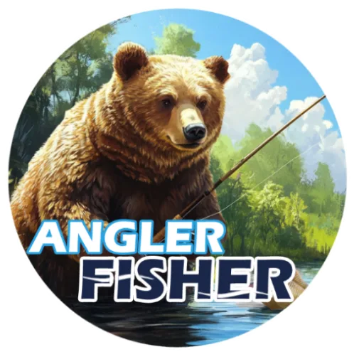 Official app icon for Angler Fisher, showing a bear above the Angler Fisher title.