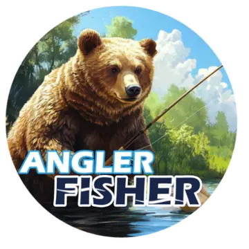 Official app icon for Angler Fisher, showing a bear above the Angler Fisher title.