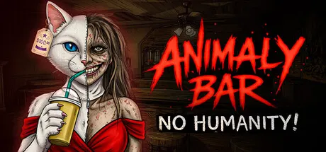 A split animal-and-human bartender holds a drink beneath the Animaly Bar title.