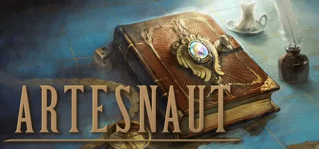 Artesnaut promotional illustration of an ornate book with a quill and inkwell.