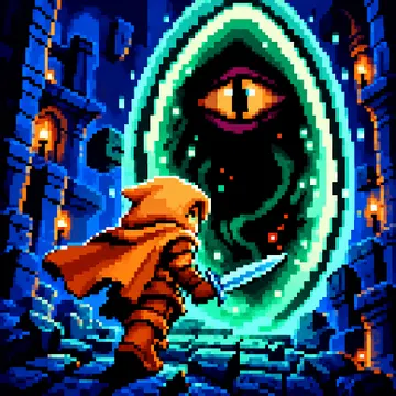 Official app icon for Auto-Battle Got Me Killed, showing a pixel-art explorer beneath a green portal.