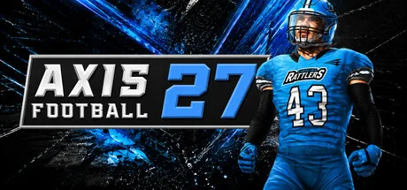 An American football player in a blue number 43 uniform stands beside the Axis Football 27 logo.