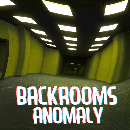 Official app icon for Backrooms: Coop Explore, showing a yellow corridor beneath the Backrooms Anomaly title.