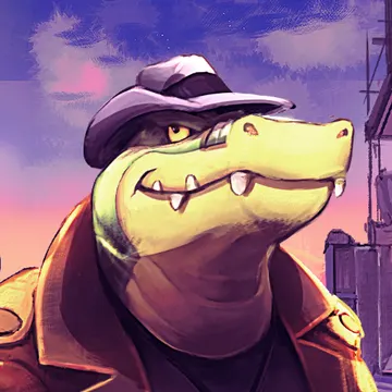 Official app icon for BROK the InvestiGator, showing a purple alligator wearing a hat and coat.