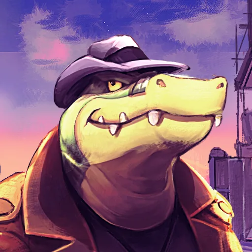 Official app icon for BROK the InvestiGator, showing a purple alligator wearing a hat and coat.