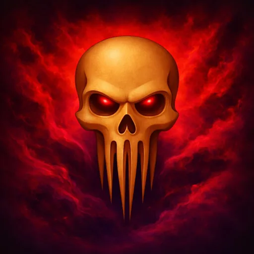 Official app icon for Castle Grimhold: Dungeon Crawl, showing an orange skull on a dark red background.