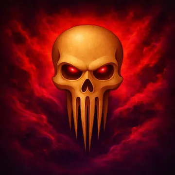 Official app icon for Castle Grimhold: Dungeon Crawl, showing an orange skull on a dark red background.