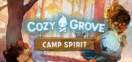 Cozy Grove: Camp Spirit promotional illustration of characters around the title in a forest.