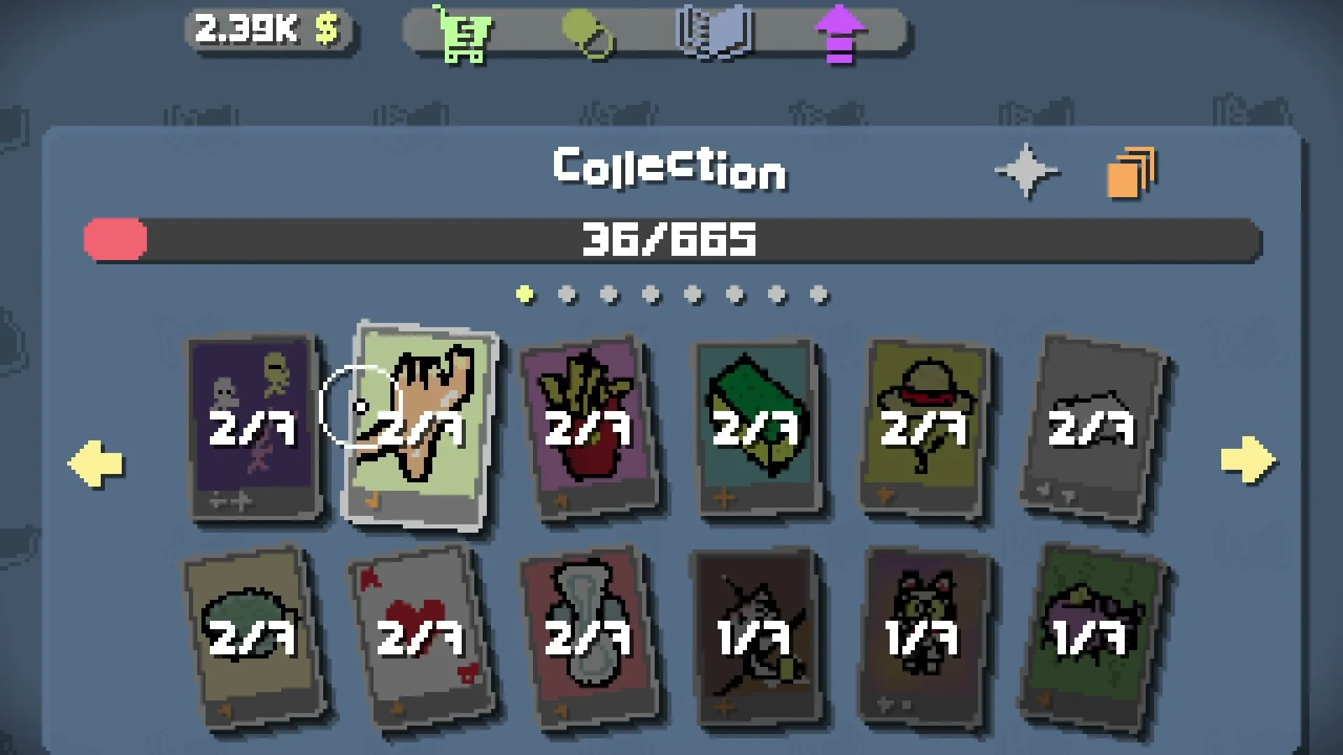 Crack the Pack’s collection screen shows card variants and empty collection slots.