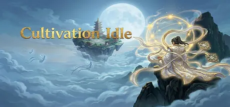 Cultivation Idle promotional art of a robed figure above a cloudy mountain landscape.