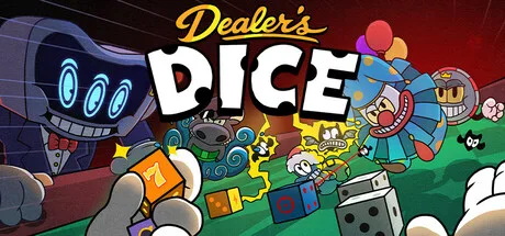 Official promotional artwork showing cartoon dice and monsters beside the Dealer’s Dice title.