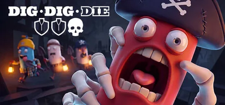Dig, Dig, Die artwork showing frightened stylized characters and a shovel