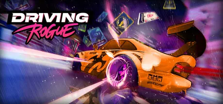 An orange sports car drifting through a neon city beneath the Driving Rogue title.