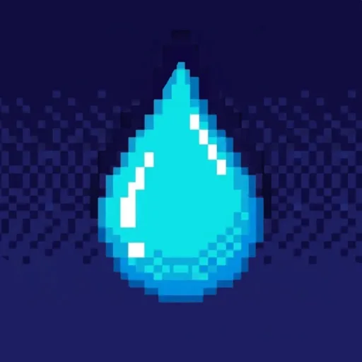 Official app icon for Droplet Idle: Cozy Rain Game, showing a blue pixel-art droplet.
