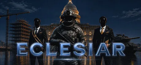 A masked uniformed figure with two suited figures beside the Eclesiar title.