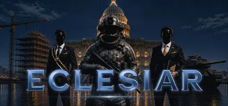 A masked uniformed figure with two suited figures beside the Eclesiar title.