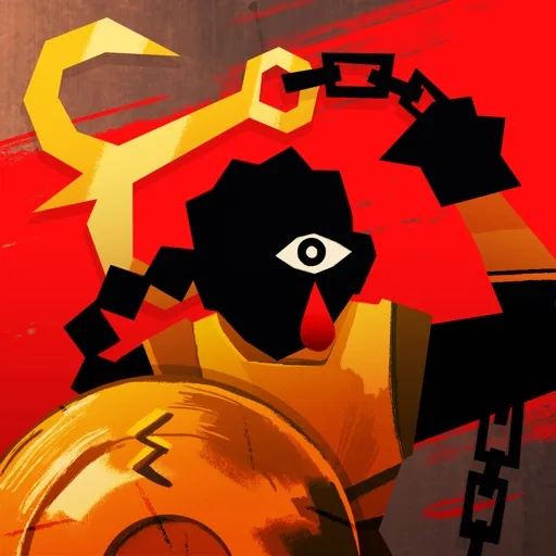 Official app icon for ENYO, showing a red and black figure with a central eye.