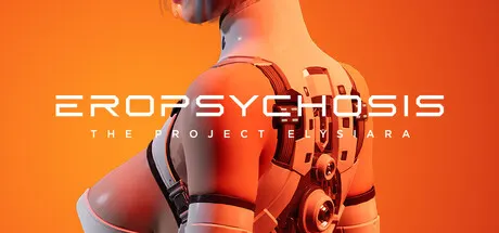 An android seen from behind with exposed mechanical components against an orange background.