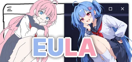 EULA promotional art contrasting a sketched pink-haired character and a polished blue-haired character.