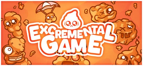 Official promotional artwork showing cartoon projectiles beside the Excremental Game title.