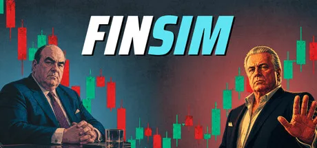 FinSim logo with two suited figures against green and red candlesticks