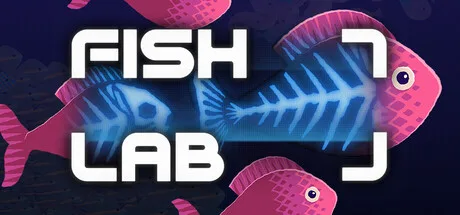 Pink fish surround a blue fish skeleton and the Fish Lab logo.