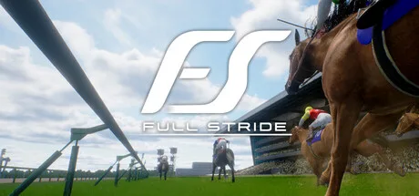 Full Stride promotional art of jockeys racing horses on a track.