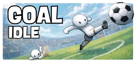 Goal Idle promotional art of white figures kicking soccer balls.