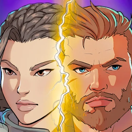 Official app icon for Heroes of Fortune RPG, showing two fantasy characters facing forward.