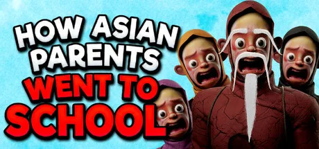 Four cartoon characters in red hoods stare with open mouths beside the How Asian Parents went to School title.