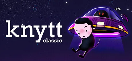Knytt Classic artwork showing a small pink character below a purple flying saucer