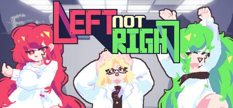 Left Not Right logo over red-haired and green-haired characters and a small dog
