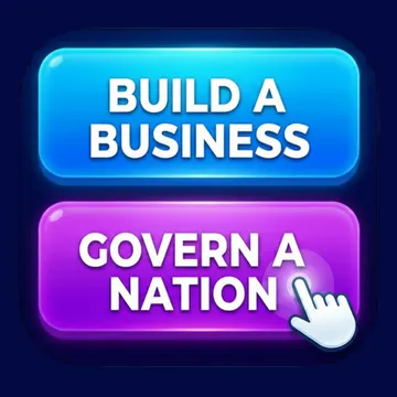 Official app icon for Life Unscripted: Real Life Sim, showing two buttons reading Build a Business and Govern a Nation.