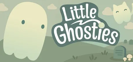 Pale cartoon ghosts float beside the Little Ghosties title and a small grave marker.