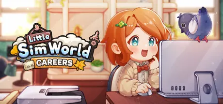 Official promotional artwork showing an illustrated red-haired character in a room beside the Little Sim World title.