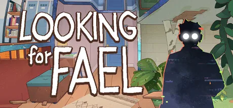 Looking For Fael promotional illustration with a shadowed figure and shelves in an apartment.