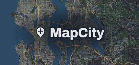 The MapCity logo over a map of roads and waterways.