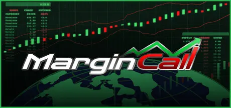 MarginCall logo over a green world map and a candlestick chart