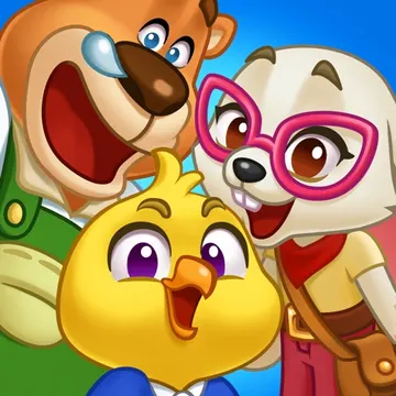 Official app icon for Merge & Blast: Dream Island, showing three cheerful cartoon animals.