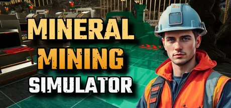 A hard-hat worker in an orange vest beside the Mineral Mining Simulator title.