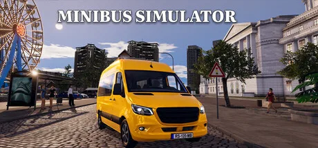 A yellow minibus on a cobbled city street below the Minibus Simulator title.