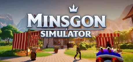 Minsgon Simulator logo over a garden gate and colorful creatures
