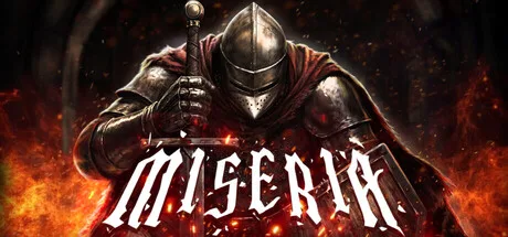 Official promotional artwork showing an armored figure with a sword behind the Miseria title.
