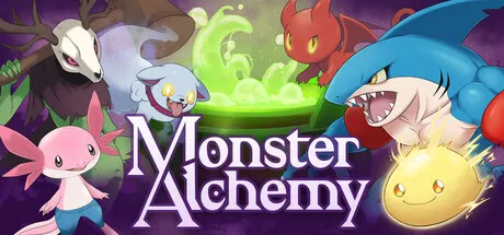 Colorful illustrated monsters gather around a green cauldron and the Monster Alchemy logo.