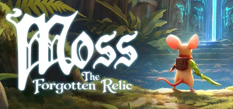 Moss: The Forgotten Relic promotional art with Quill facing a forest path.