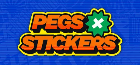 Pegs X Stickers logo on a blue patterned background