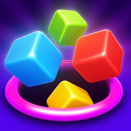 Official app icon for Pixel Drop: The Gates, showing brightly colored blocks above a purple ring.
