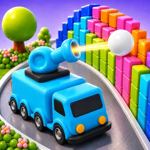 Official app icon for Pixel Wave 3D, showing a blue vehicle beside multicolored blocks.